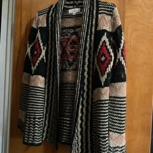 Patterned Open Front Cardigan Sweater